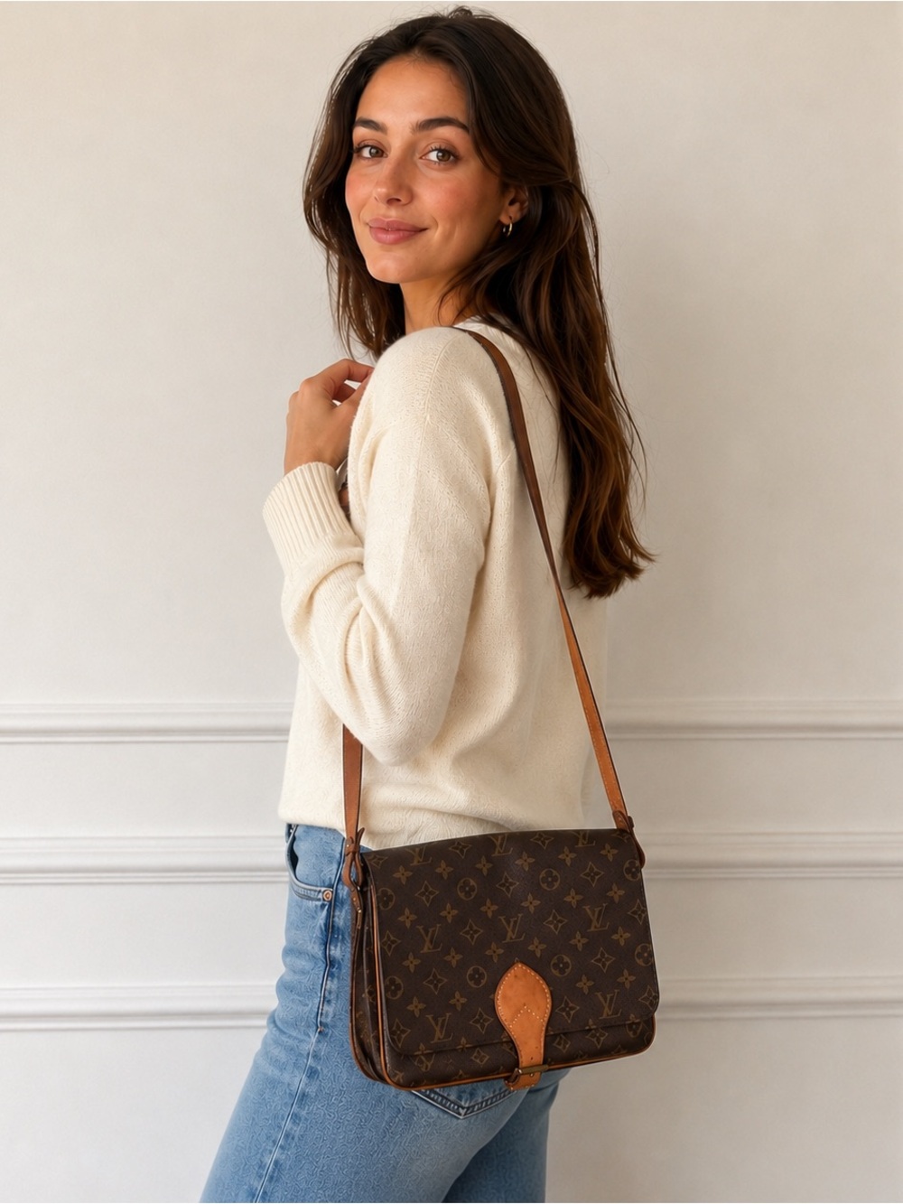 Louis Vuitton Cartouchiere GM Monogram 90s Vintage Crossbody Flap Bag w/ COA